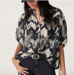 ba&sh Black and White Abstract Blouse
